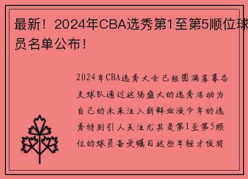 最新！2024年CBA选秀第1至第5顺位球员名单公布！